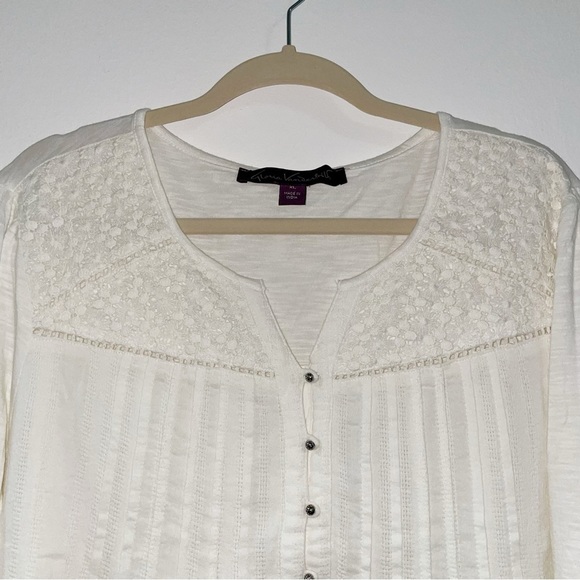 Gloria Vanderbilt Lace Trim Peasant Blouse Top - Picture 9 of 14